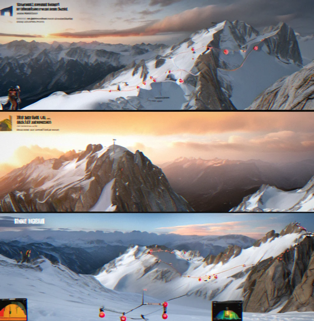 Split-screen tactical view showing stranded climber location, team positions across two base camps, supply levels and time indicator